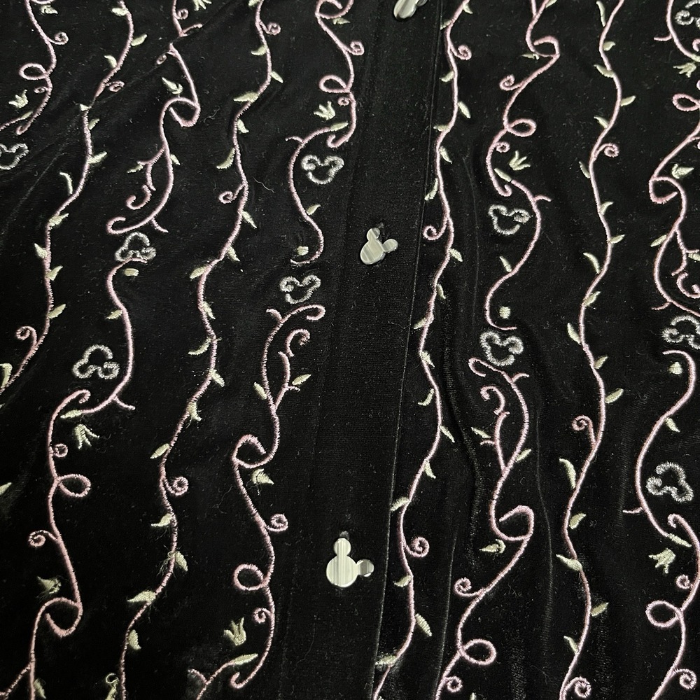 Vintage Disney Catalog Shirt Womens 1X Black Velour Mickey Button Embroidered - Picture 3 of 9